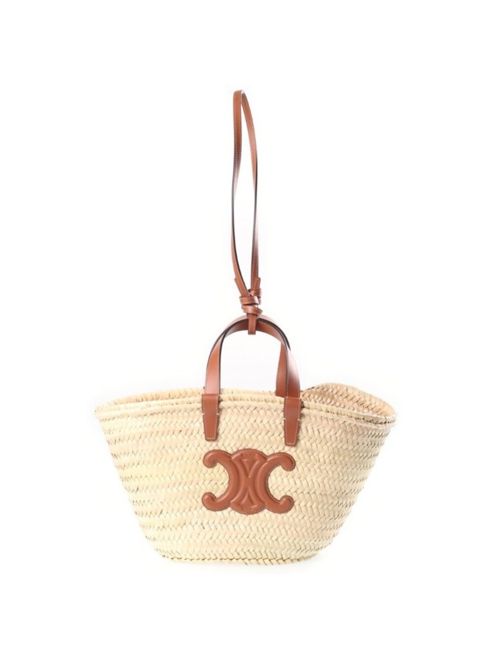 Celine Teen Triomphe Panier Basket Tote Bag Beige Brown Raffia Leather
